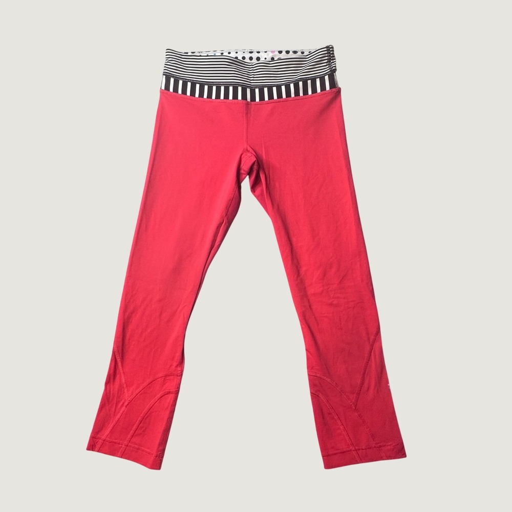 Lululemon Leggings Womens 4 Run: Inspire Crop II Red Striped Waistband Capri